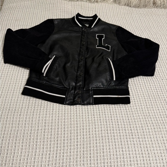 Levis Womens Mixed Media Letterman Varsity Black Bomber Jacket Size Small - Picture 3 of 16